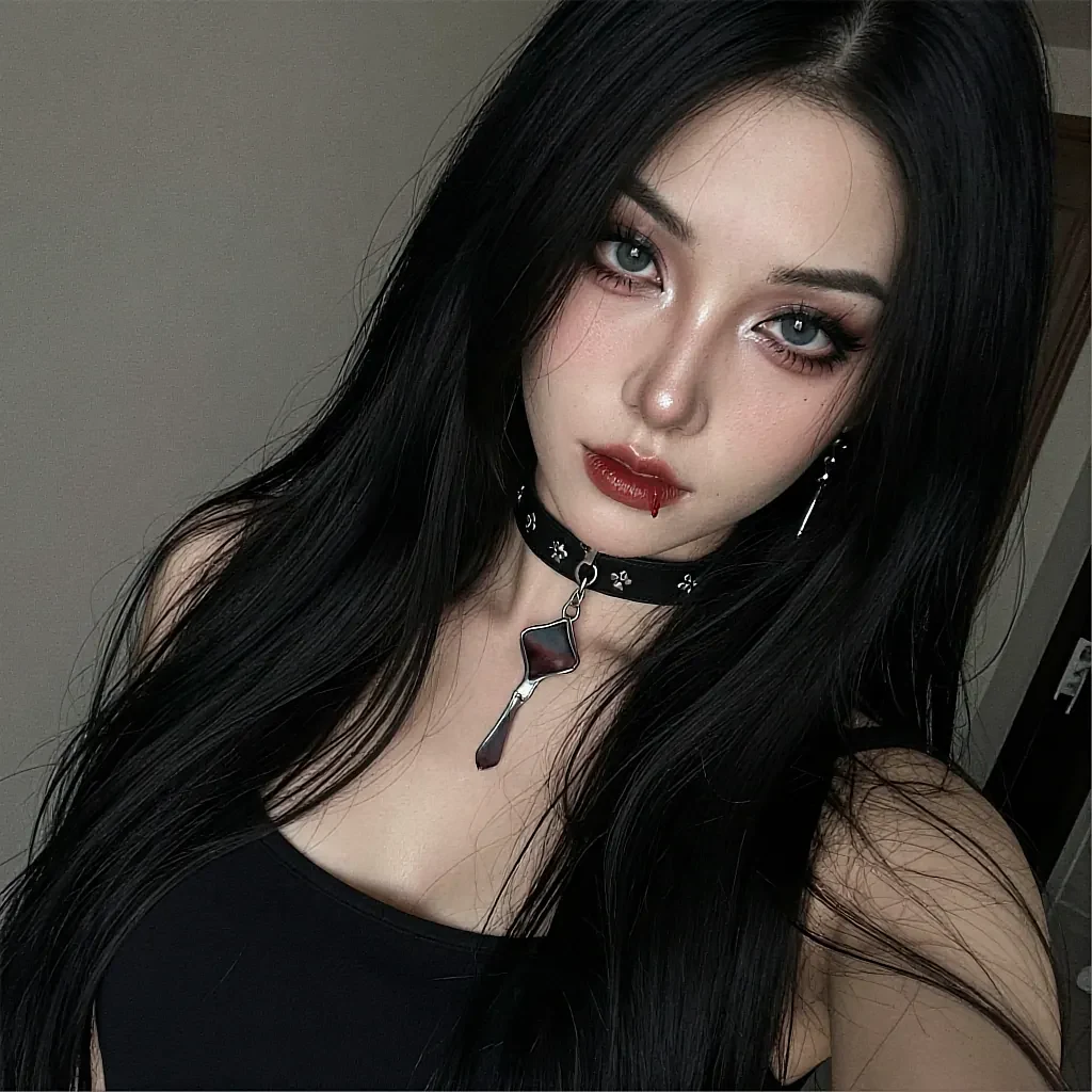 Cross-referenced folder thumbnail: a fictional AI character with black hair and a studded choker
